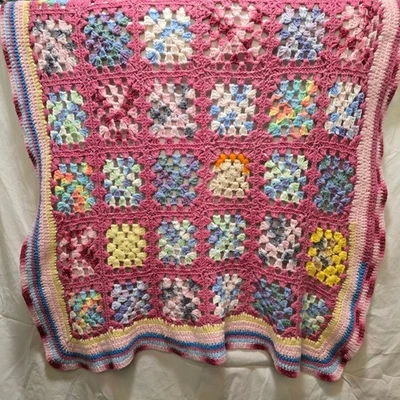 Manta Cuadrada Crochet Abuela Tiro Rosa Afgano Colorido Hecho a Mano Foto 1 de 4