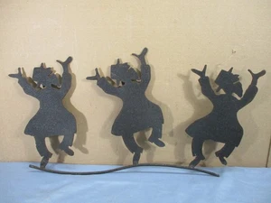 Vintage tanzender Rabbi Trio chassidische jüdische Männer Metall ausgeschnittene Silhouette Wandkunst - Bild 1 von 10