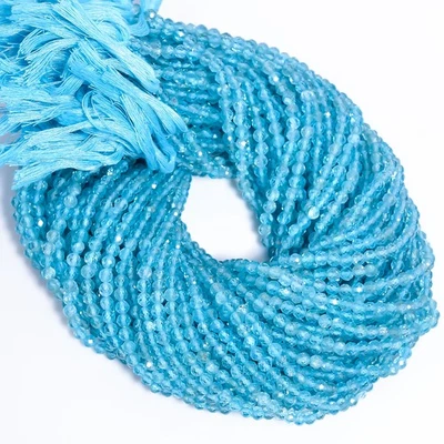 Cuentas facetadas redondas de piedras preciosas de apatita azul cielo natural 4 mm hilo 12,5" UGB-547 Foto 1 de 2
