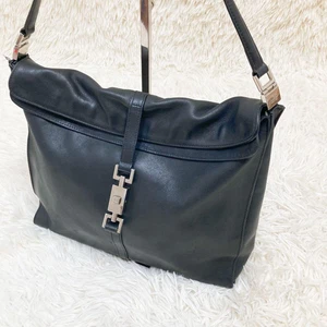Bolso de Hombro GUCCI Jackie Logo Hardware Cuero Negro Dorado Usado de Japón - Imagen 1 de 14