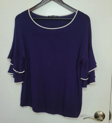 Camisa Blusa Cable & Gague Campana Mangas Volantes Azul Blanco Para Mujer Mediana Fluida Foto 1 de 4