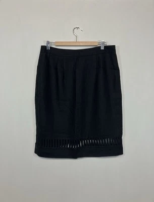 Jaeger Womens Skirt Size UK 14 100% Linen Black Cut Out Smart Work Office - Image 1 of 4