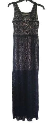 Платье макси American Rag Cie черное кружевное женское размер S обнаженная подкладка без рукавов - Изображение 1 из 4