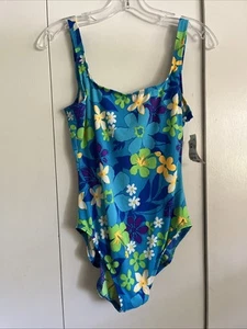 Womens JCPenny swimsuit size 12 LeCove VTG New old Stock NWT Bright Blue Floral - Picture 1 of 9