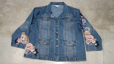 Silhouettes Women's Denim Jacket Size 24, Embroidered - Image 1 of 4