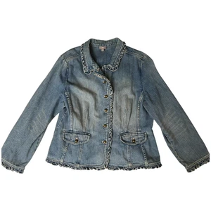 J.Jill Jacke Damen Denim Rüschen Romantisch Trucker Bauer Cowgirl Southwestern - Bild 1 von 14