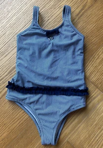 Armani Junior Girl Striped White Blue One-Piece Bathing Swimming Suit Size 7 124 - Picture 1 of 7