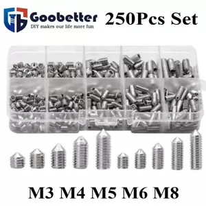 250tlg Madenschrauben Gewindestifte Sechskantschraube Kegelspitze M3 - M8 DIN914 - Bild 1 von 9