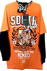 Vintage Southpole Spellout SHIRT Y2K Pullover L 16-18 Premium Baumwolle orange schwarz - Bild 1 von 5