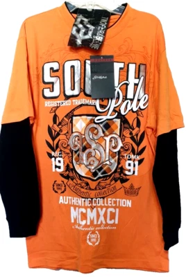VTG SOUTHPOLE Spellout SHIRT Y2K Pullover L 16-18 Premium Cotton Orange Black - Imagem 1 de 4