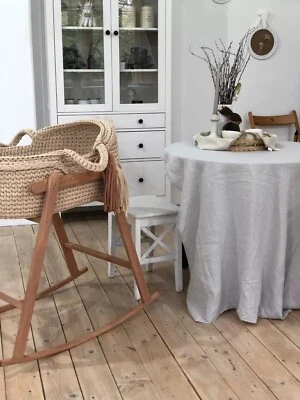 Cesta bebê menino Moisés com capuz + suporte de balanço tecido à mão cinza azul nova em folha - Imagem 1 de 4