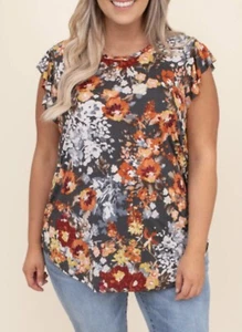 NEW - Womens Plus Size 2X / 3X Floral Print Ruffle Short Sleeve Boutique Top - Picture 1 of 12
