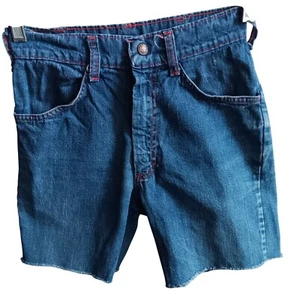 Boys 24" Vintage 1970's Indigo Denim Cutoff Shorts Red Stitching Talon Zip - Picture 1 of 7