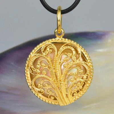 Lace Granulation Anhänger Gold Vermeil Über Sterlingsilber & Gelb Muschel 9.29 G - Bild 1 von 4