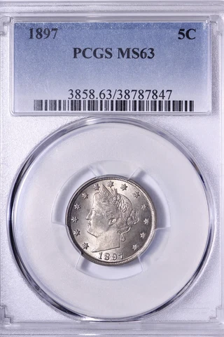 BU 1897 Liberty V Nickel PCGS MS63 Matching Light Toning Both Sides RCHM Cover