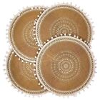 Round Placemats Set Of 4,Boho Woven  Table Mats With Pompom  For6799