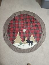 Christmas Tree Skirt Rustic Lodge Theme Moose Applique Red Plaid Satin Back 46"