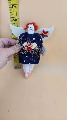 Primitive Red haired  RagadAngel doll with weeds and stars  Americana Vintage - Image 1 of 4