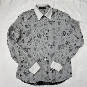 VIKTOR & ROLF Monsieur Size 46 Gray Sketch Print Cotton Long Sleeve Collar Shirt - Picture 1 of 9