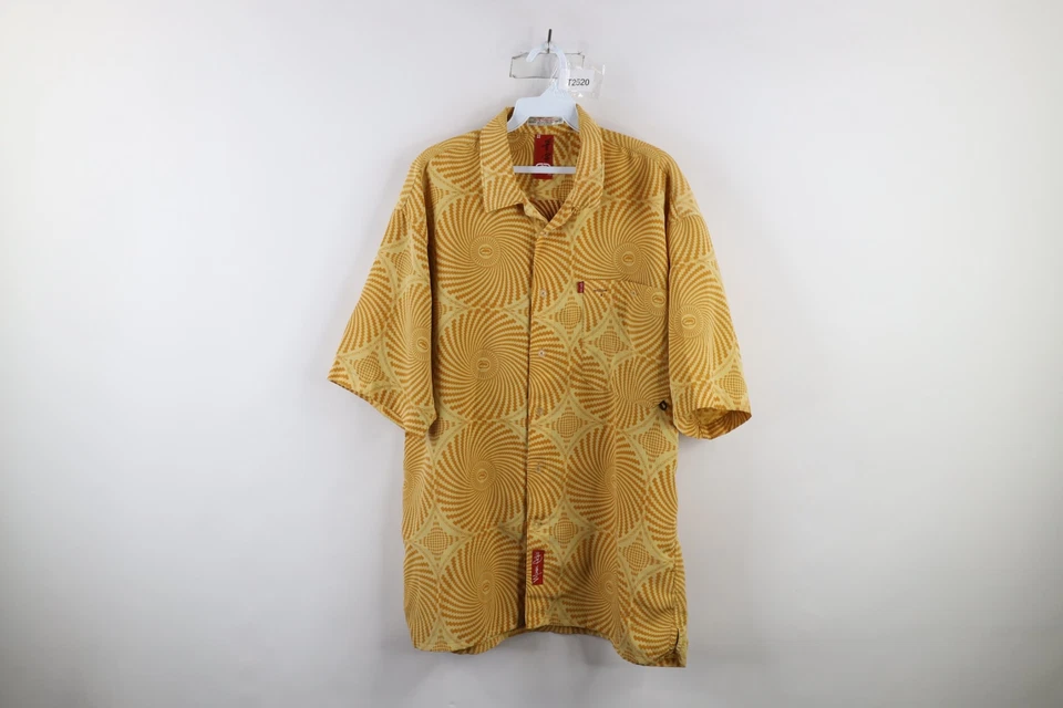Vintage 90s Ecko Mens Medium Psychedelic Geometric Looped Collar Button Shirt - Image 1 of 4
