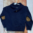 Wendy Bellissimo 9 Months Faux Leather Elbow Long Sleeve Navy Blue Knit Sweater