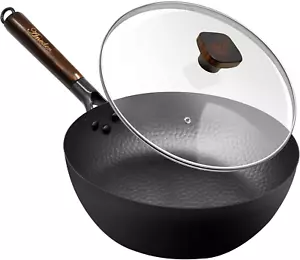 Frying Pan with Lid Skillet Nonstick 10 Inch Carbon Steel Wok Pan Woks and Stir - Picture 1 of 7