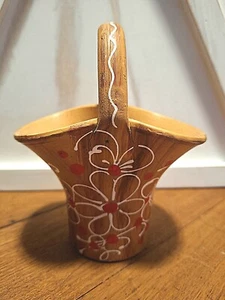 Vintage Norleans Ton Keramik braun Korb mit handbemalten Blumen 6,5" Italien - Bild 1 von 14