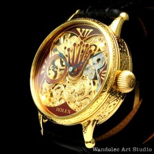 Vintage Men's Wrist Watch Mechanical Rolex Gold Skeleton Mens Wristwatch Swiss