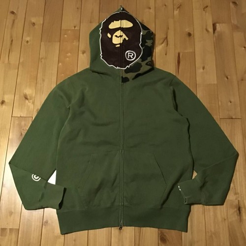 A BATHING APE (BAPE) Felpa con cappuccio e zip intera BAPE Ape head verde x 1° mimetica A Bathing Ape taglia XL 2504TY