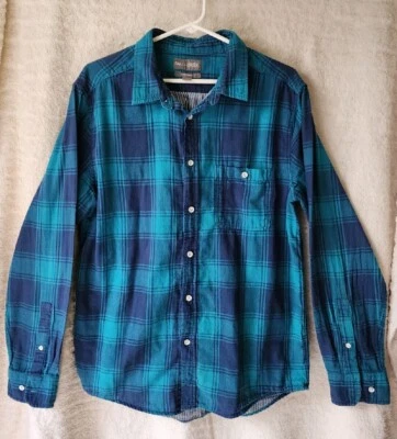 Falls Creek Teal Blue Plaid Mens Sz L Modern Fit Button Down Long Sleeve Shirt - Image 1 of 4