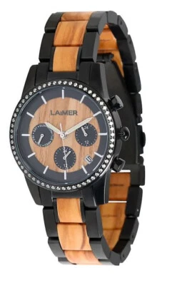 Laimer Woodwatch Damenuhr Holzuhr Swarovski Uhr Armbanduhr - Bild 1 von 4