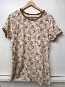 Disney Parks Brown Tan Indiana Jones All Over Print Ringer T-Shirt Womens Sz XL - Picture 1 of 3