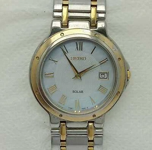 Seiko Solar V145-0D40 Quartz Roman Dial Two Tone Vintage Watch UMB131ARL5 - Picture 1 of 8