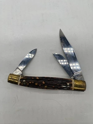 NAVAJA DE BOLSILLO RARA VINTAGE BROWNING ALEMANIA 3 HOJAS CON ASAS DE CIERVO ¡Envío gratuito! Foto 1 de 4