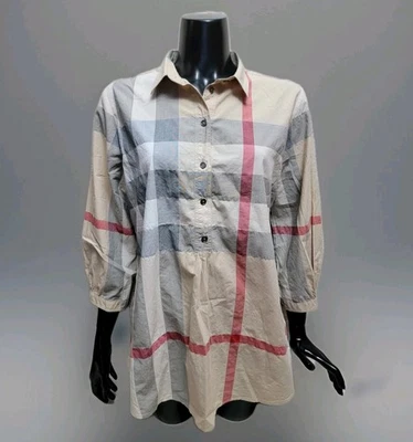 Auth Burberry Brit Checkered Cotton Long Shirt Blouse Tunic Mega Check Size XL - Image 1 of 4
