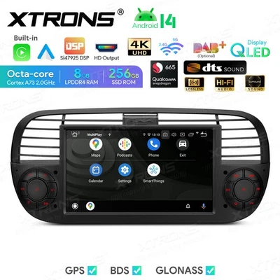 7" Android 14 Carplay 8+256G HiFi DTS Car Stereo Radio GPS WIFI RDS For Fiat 500 - Image 1 of 4