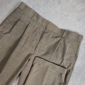 Vintage 90er Streetwear Herren 38 x 29 plissierte Bündchen Wollmischung braun Glen Plaid Hose - Bild 1 von 13