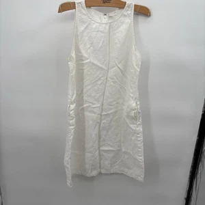 Garnet Hill 8 White Linen Mini Dress Slee Sheath Minimal Cottagecore Coastal 18D - Picture 1 of 8