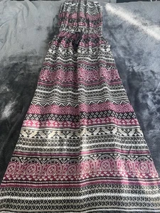 WOMENS PRIMARK SIZE 8-10 BANDEAU MAXI DRESS PINK AND BLACK PRINT WITH POCKETS - Picture 1 of 7