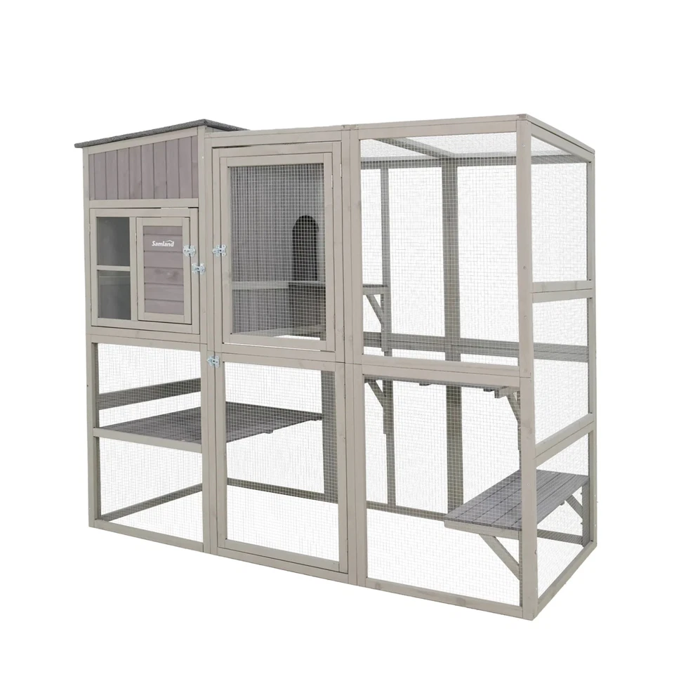 Samland Large Indoor & Outdoor Wooden Cat Enclosure with Sleeping House & Cli... - image 1 of 4