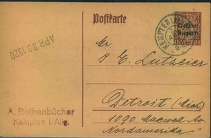 1920, GSK 15 Pfg. "Estado libre de "KEMPTEN ALLGÄU" a Detroit, EE. UU.-211892 - Imagen 1 de 2