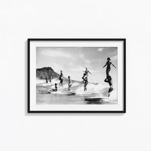 Vintage Surfer Print, Beach Black and White Wall Art, Surfboard Print - Picture 1 of 4