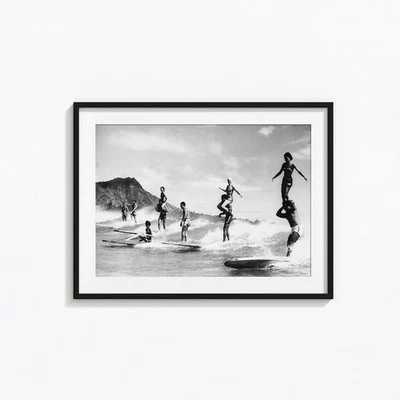 Vintage Surfer Print, Beach Black and White Wall Art, Surfboard Print - Image 1 of 4