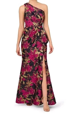 Adrianna Papell Womens Gown Long Dress Size 0 0P Petite Jacquard Metallic Floral - Image 1 of 4