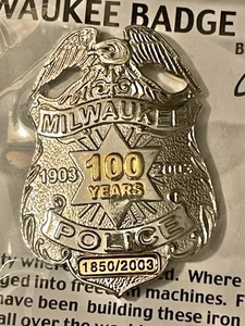 RARE Milwaukee Police 100 YEARS Badge Pin Wisconsin Collectible NIP 1850/2003 - Picture 1 of 6