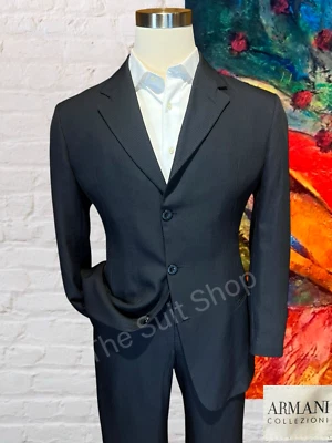 Traje de lujo para hombre Armani Collezioni 42R 32x29 negro sutil a rayas discontinuas de diseñador Foto 1 de 4