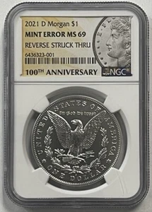 2021 D Morgan Silver Dollar Mint Error Reverse Struck Thru MS69 NGC cd - Picture 1 of 2