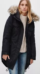 Aritzia Community Paradigm Parka Coat Down Fill Black Faux Fur Hood Size Small - Picture 1 of 13