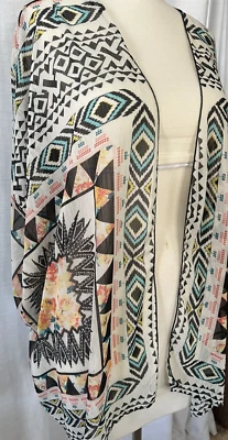 Полный наклон женщин напечатано шаль надежном цветочный абстрактный кимоно прикрыть многоцветный - Изображение 1 из 4