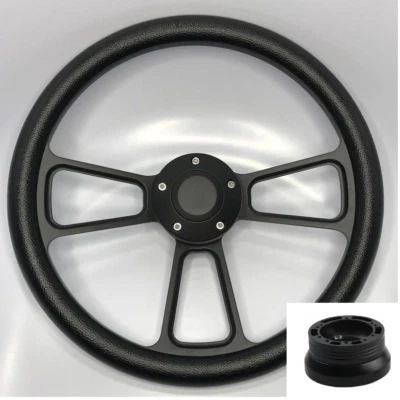 Volante Billet negro 14" (envoltura negra, botón de bocina, adaptador de buje A02) Foto 1 de 4